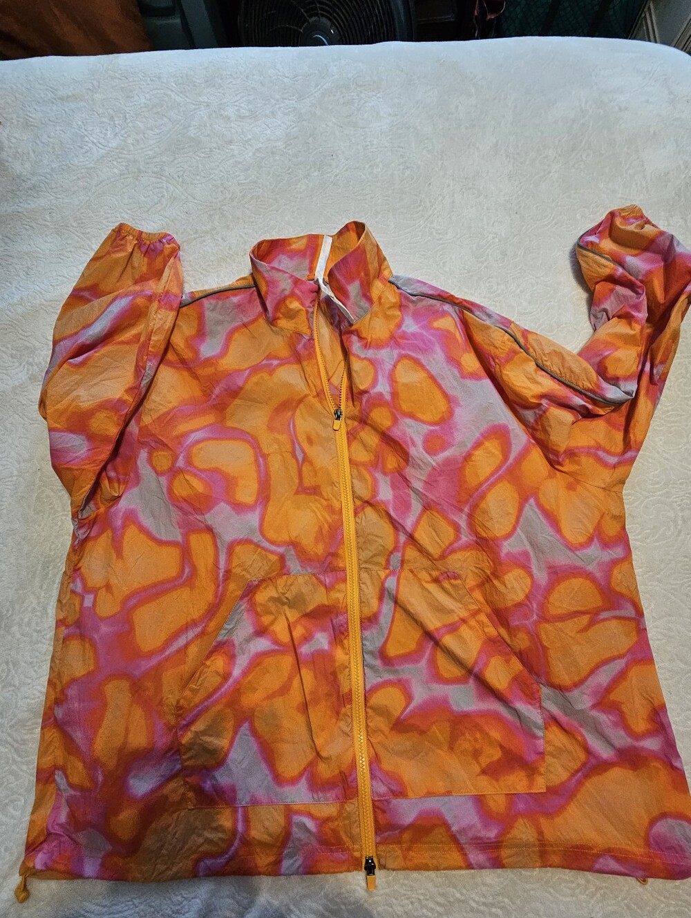 Fabletics Windbreaker Jacket XXL 1X Orange Pink Watercolor Dye Full Zip Nylon